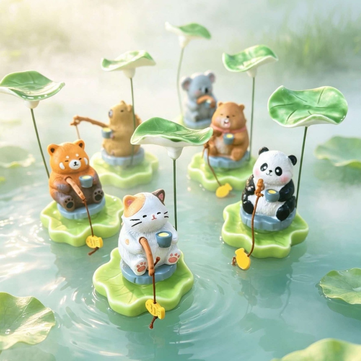 Bonsai Garden Art - Cute Fishing Animal Figurine Resin Lotus